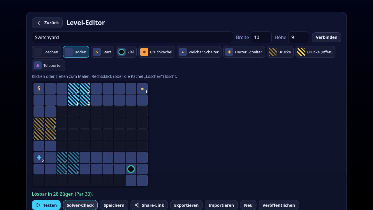 Der Level-Editor mit Löser-Check