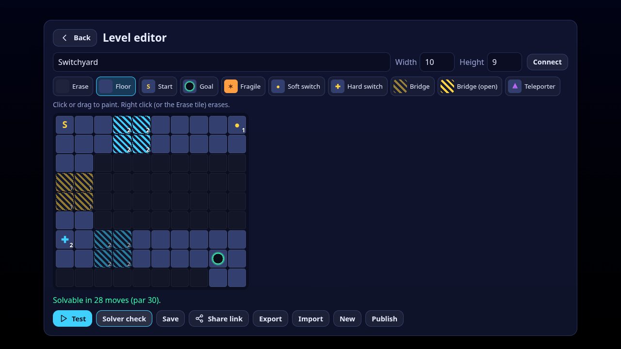 The level editor with its solver check